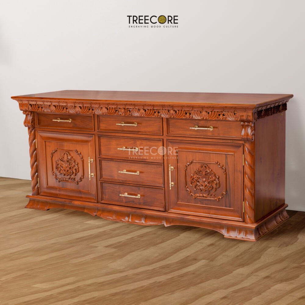 Versatile Wooden Carving Sideboard with Drawers and Elegant Carvings