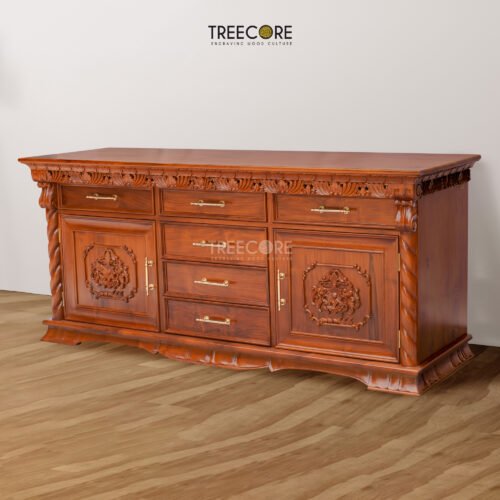 Versatile Wooden Carving Sideboard with Drawers and Elegant Carvings