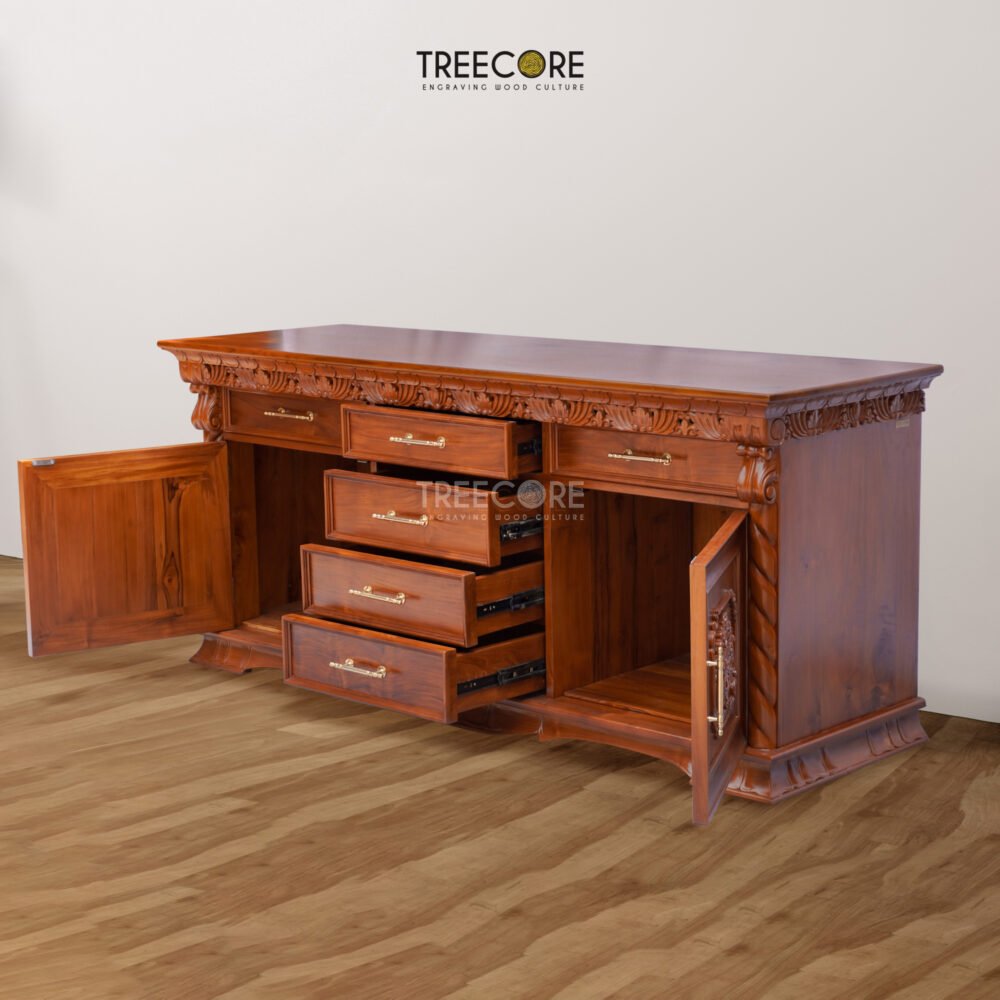Versatile Wooden Carving Sideboard with Drawers and Elegant Carvings