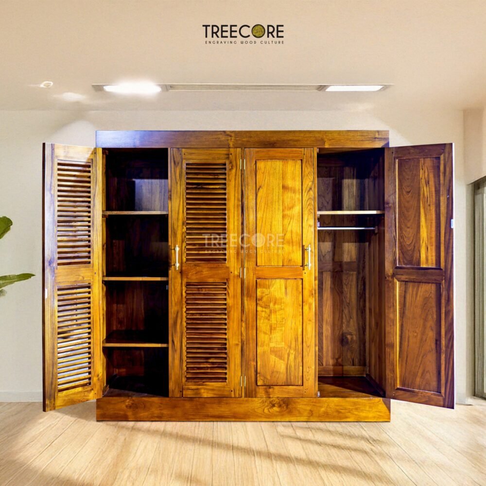 The Tropicwood 4-Door Wardrobe: Crafted Warmth and Breezy Elegance