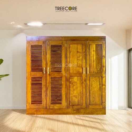 The Tropicwood 4-Door Wardrobe: Crafted Warmth and Breezy Elegance