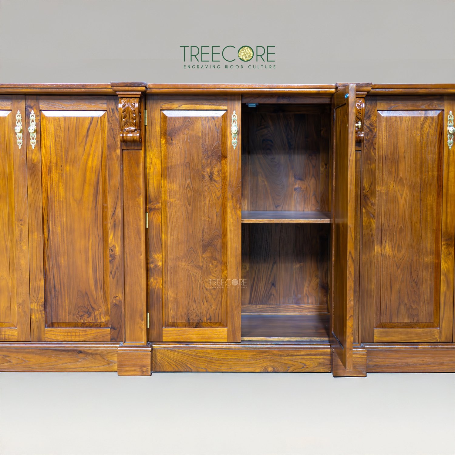 Classic Hand-Carved Wooden Cabinet with Majestic Detailing