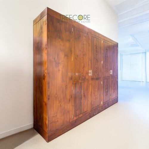 Extended 4-Door Wardrobe with Carvings, Drawers, and Expanded Hanging Space