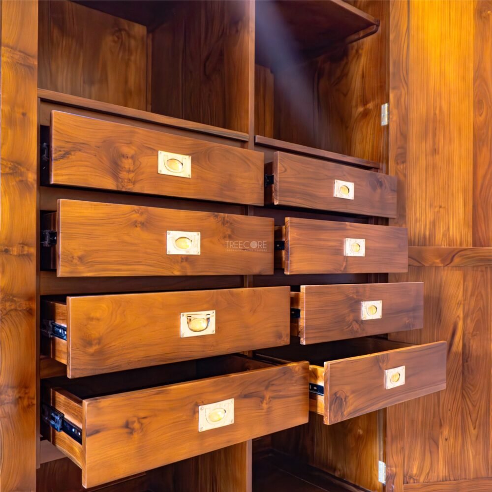 Extended 4-Door Wardrobe with Carvings, Drawers, and Expanded Hanging Space