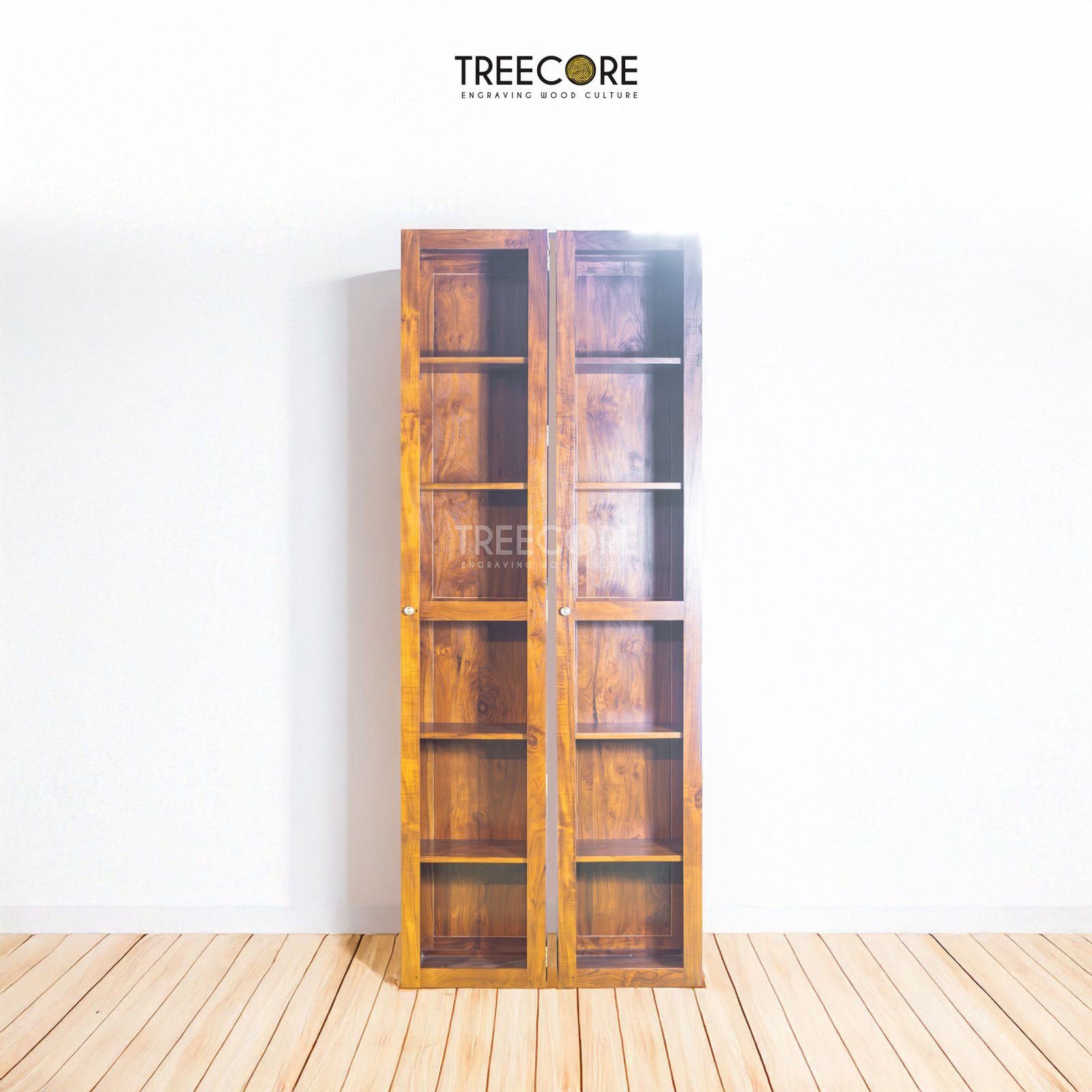 Minimalist Double-Column Bookshelf with Tiered Shelves and Pull Door Storage