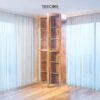 Wooden Minimalist Book Rack with Tiered Shelves and Pull Door Storage