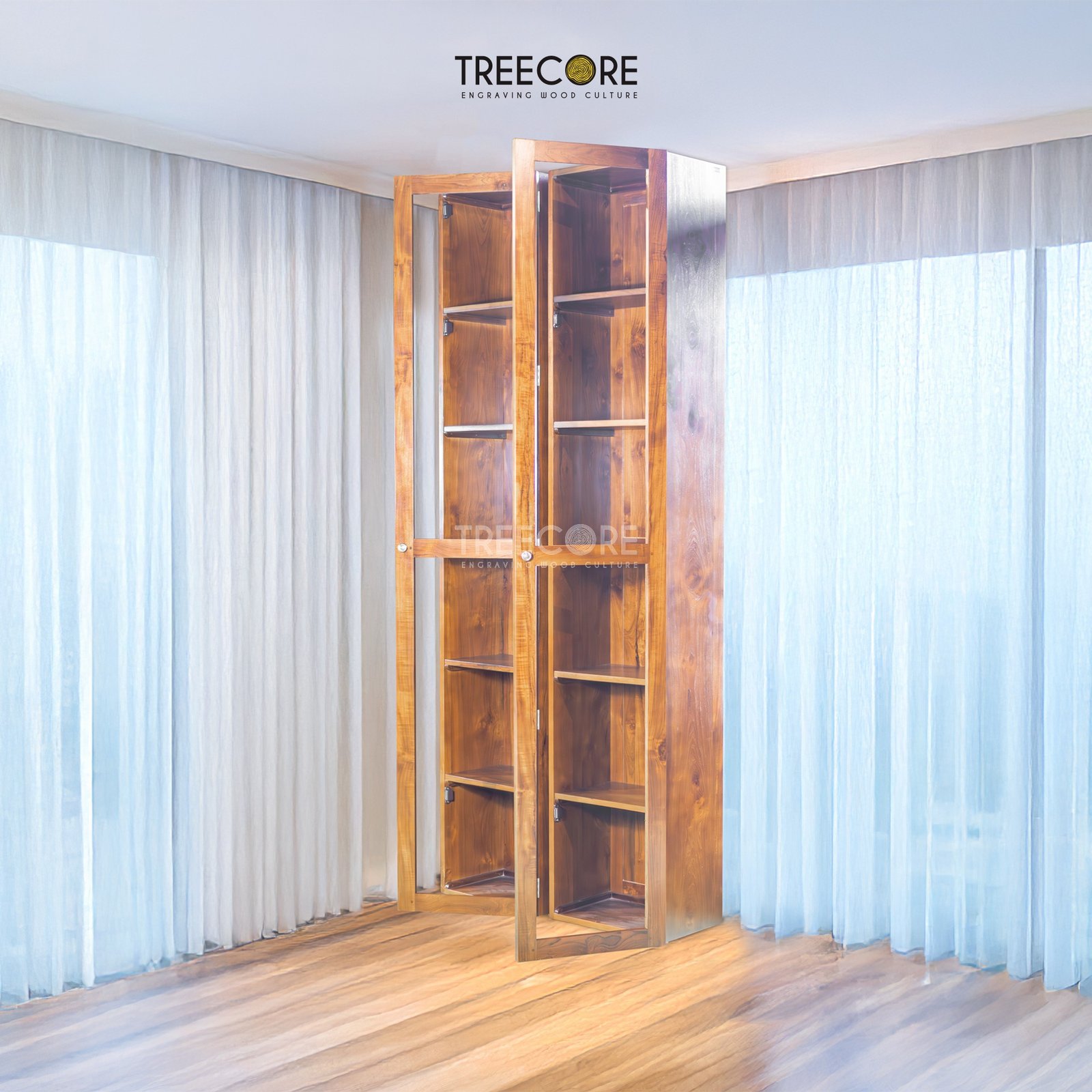 Minimalist Double-Column Bookshelf with Tiered Shelves and Pull Door Storage