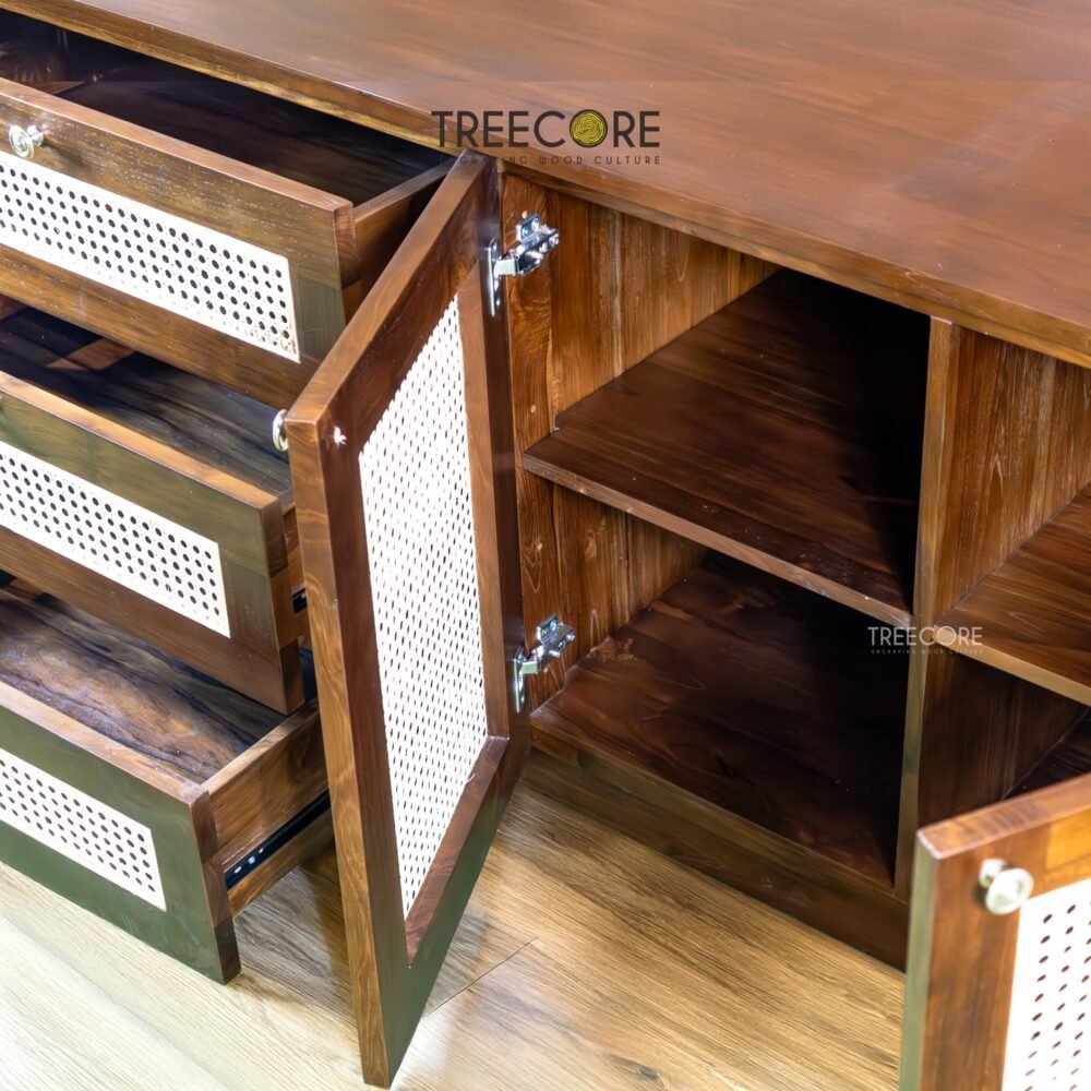 Wooden Sideboard with Rattan Doors