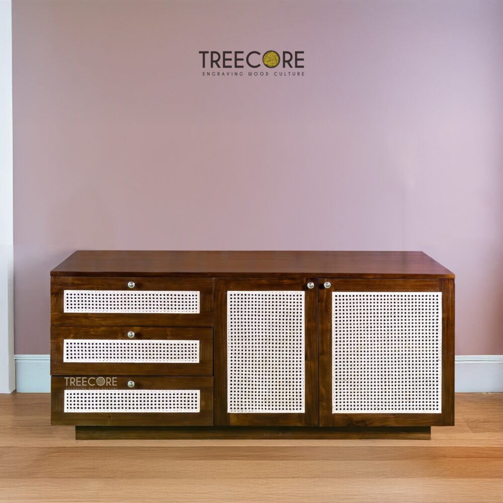 Wooden Sideboard with Rattan Doors