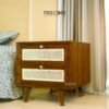 Wooden Nightstand Rattan Accent