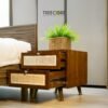 Wooden Nightstand Rattan Accent