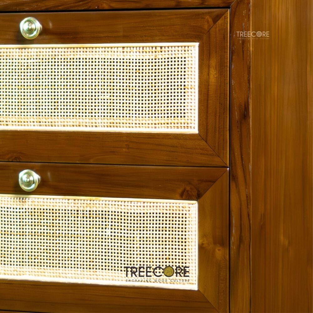 Wooden Nightstand Rattan Accent