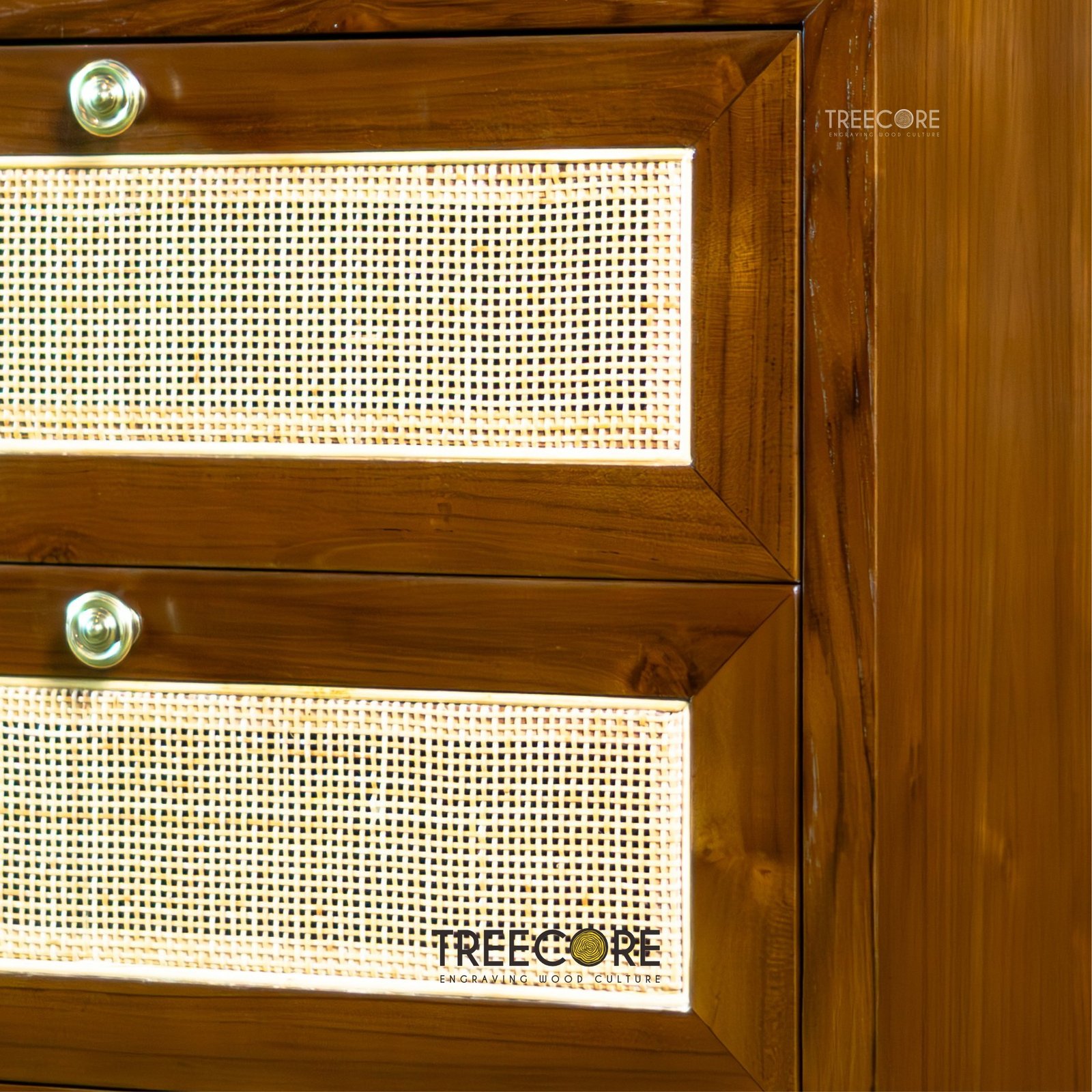 Minimalist Beauty: Wooden Nightstand with Organic Rattan Detail