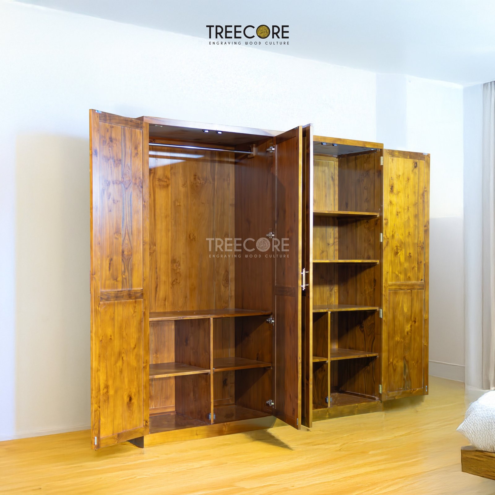 Rustic 4-Door Wardrobe with Spacious Storage and Hanging Area