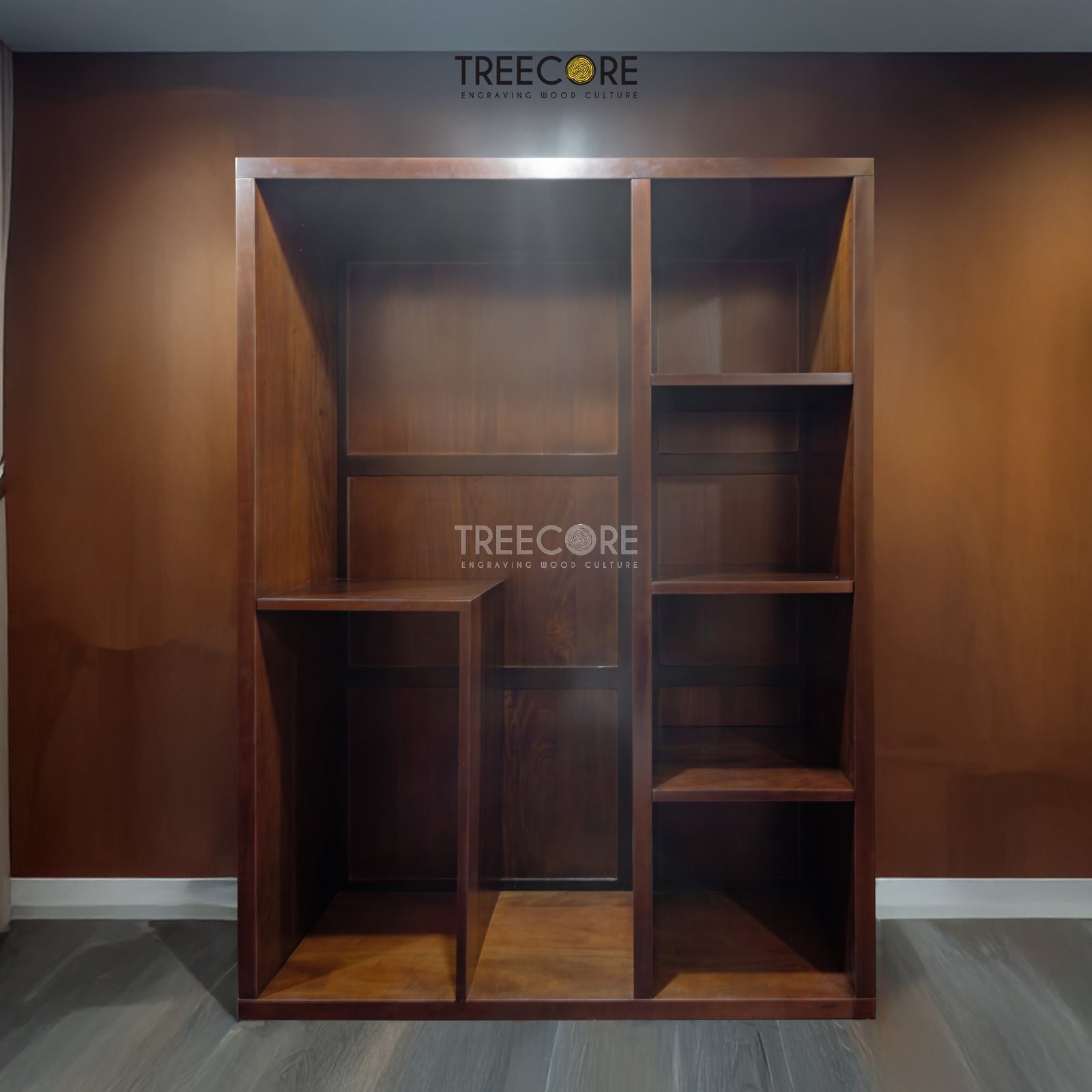 Open Wardrobe Storage with Hanging Rail and Natural Wooden Finish