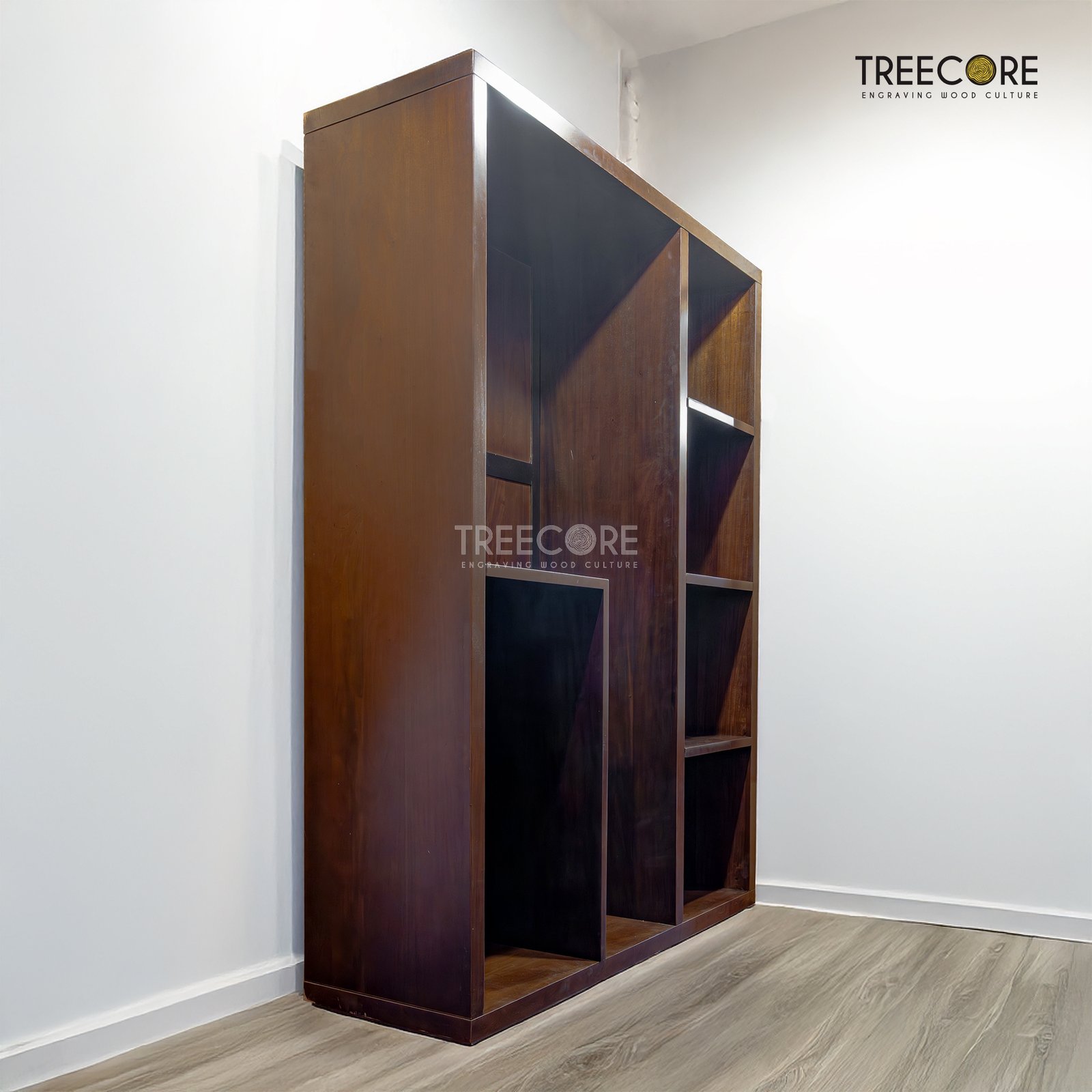 Open Wardrobe Storage with Hanging Rail and Natural Wooden Finish