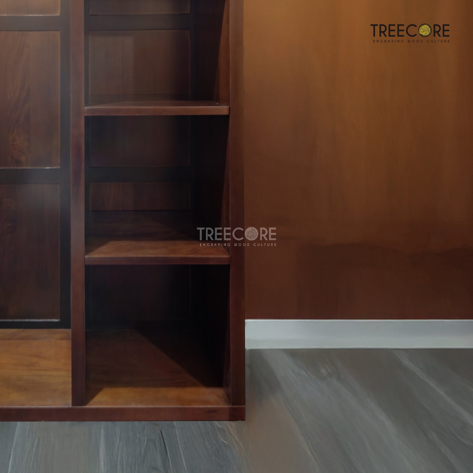 Open Wardrobe Storage with Hanging Rail and Natural Wooden Finish