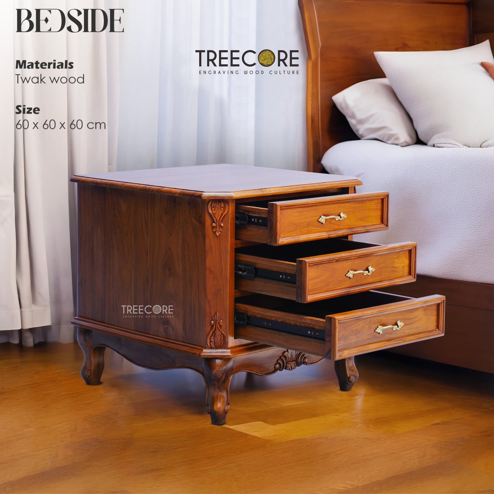 Teak Wood Nightstand Drawers – Elegance Meets Artistry