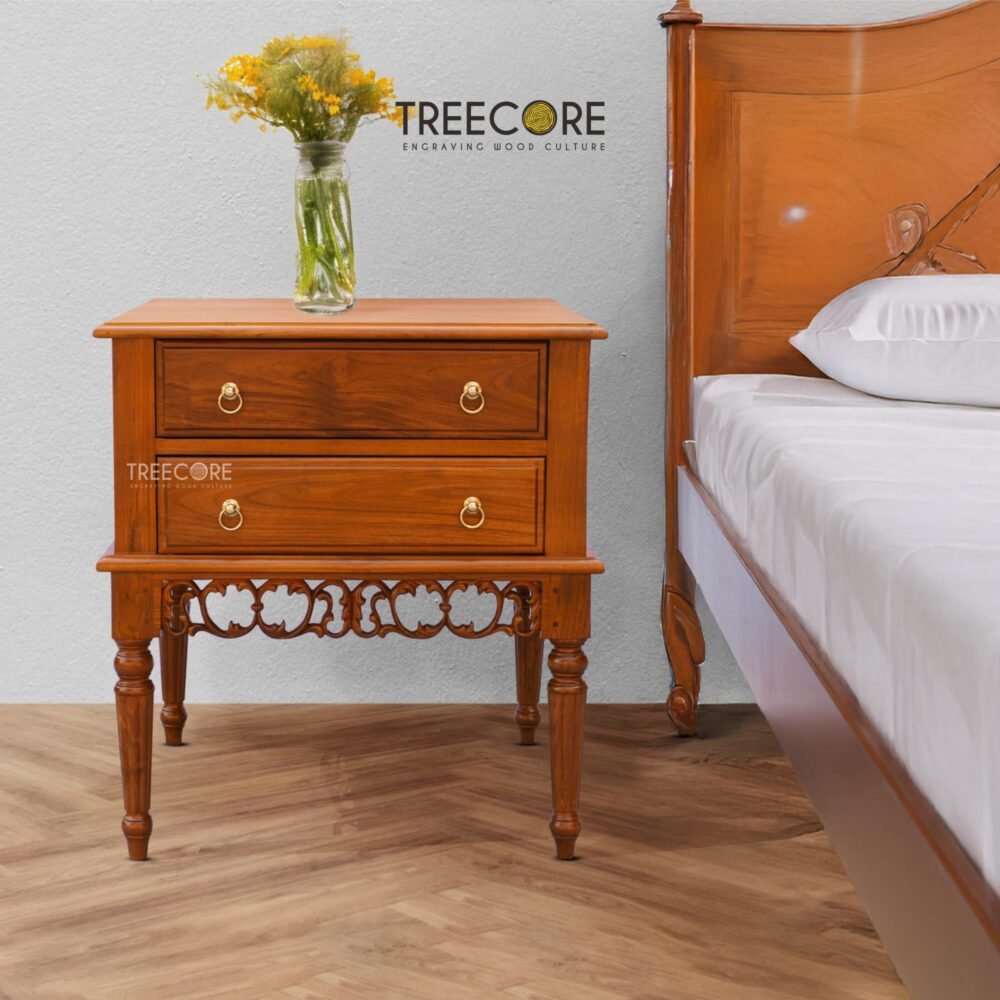 Minimalist Teak Wood Nightstand with 2 Drawers – Timeless Elegance & Practical Storage