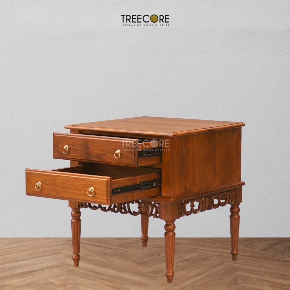 Minimalist Teak Wood Nightstand with 2 Drawers – Timeless Elegance & Practical Storage