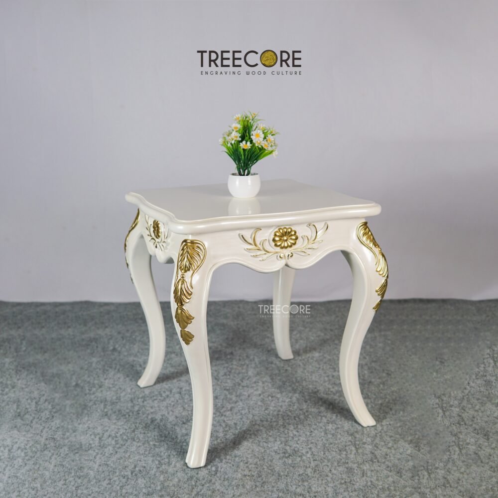 Regal Square Side Table – Classic Elegance with Hand-Carved Gold Accents