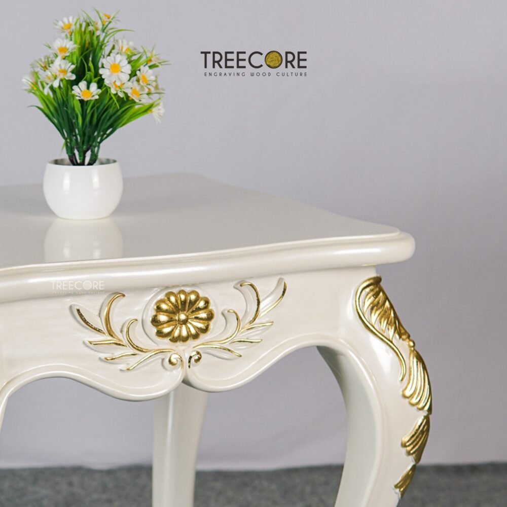 Regal Square Side Table – Classic Elegance with Hand-Carved Gold Accents