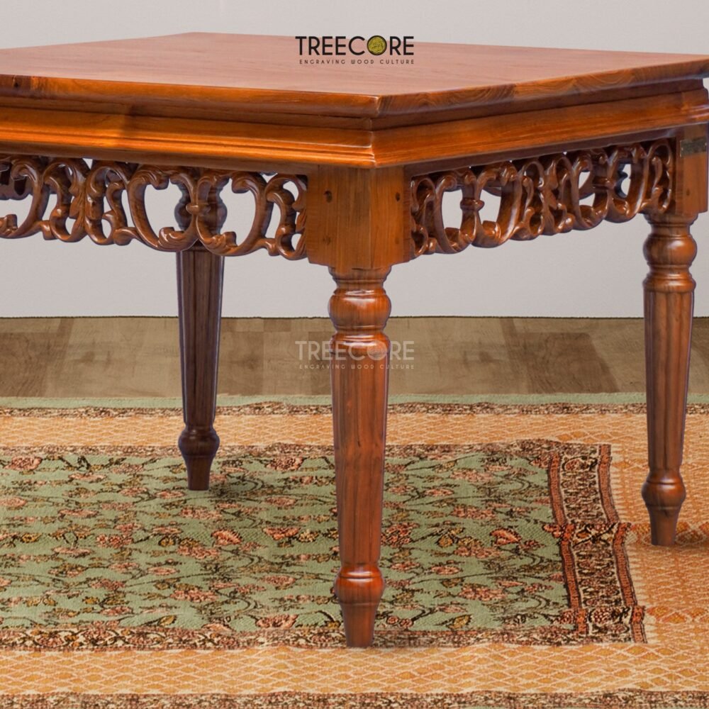 Handcrafted Wooden Side Table with Detailed Carvings
