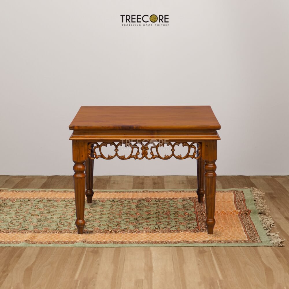 Handcrafted Wooden Side Table with Detailed Carvings