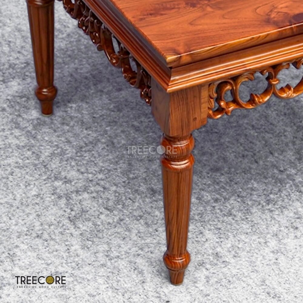 Handcrafted Wooden Side Table with Detailed Carvings