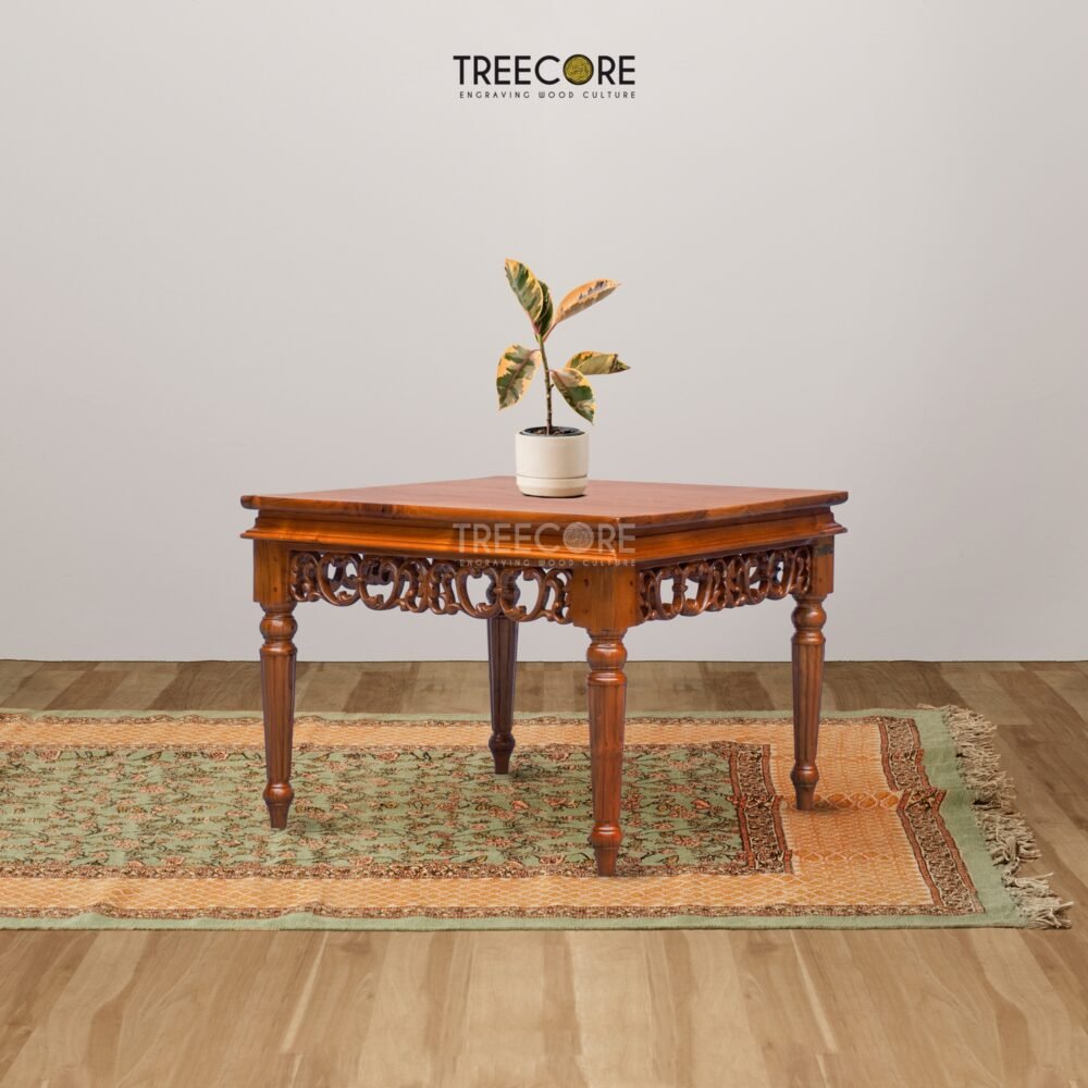 Handcrafted Wooden Side Table with Detailed Carvings