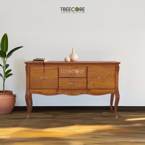 Functional Wooden Buffet Sideboard with Carved Details and Spacious Storage