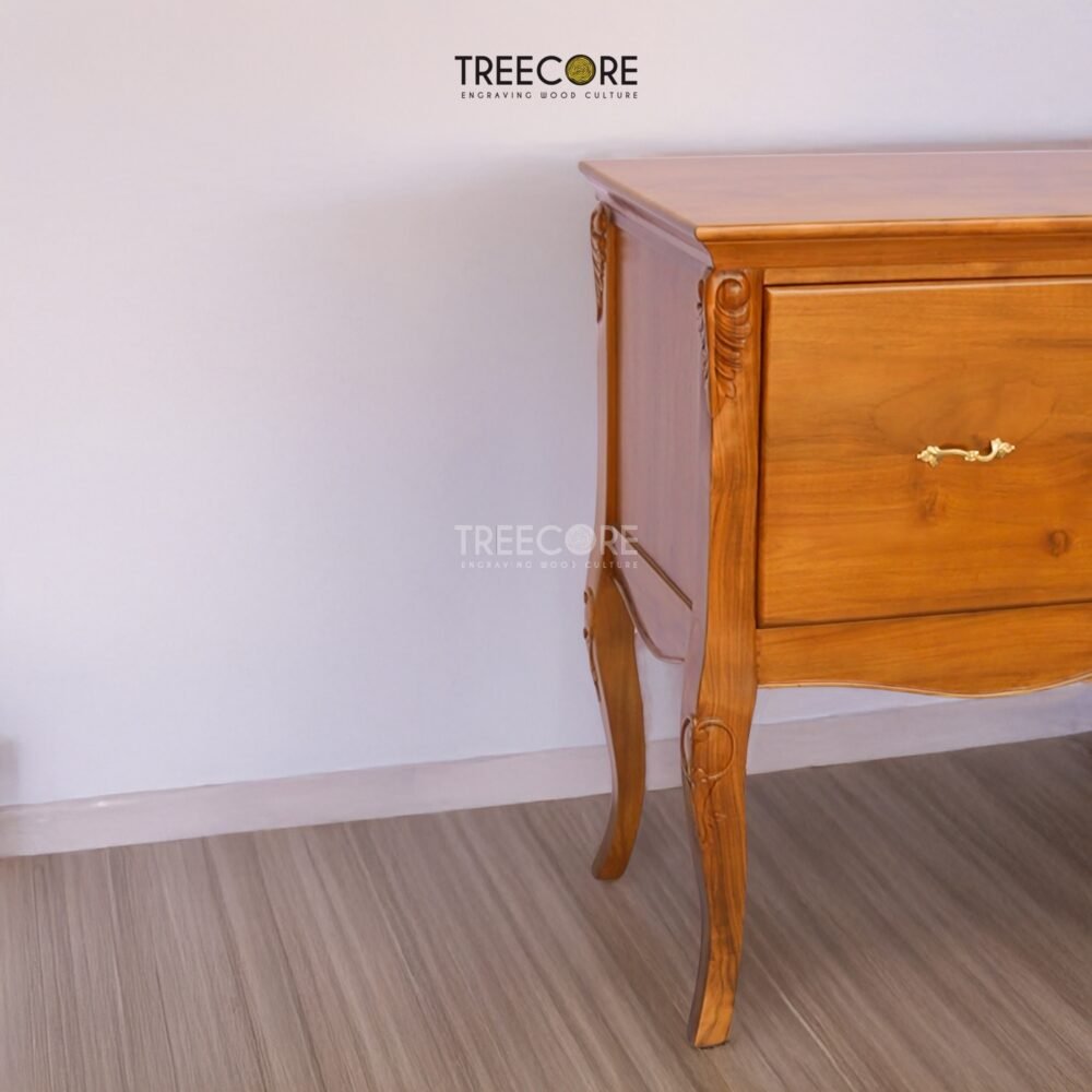 Functional Wooden Buffet Sideboard with Carved Details and Spacious Storage