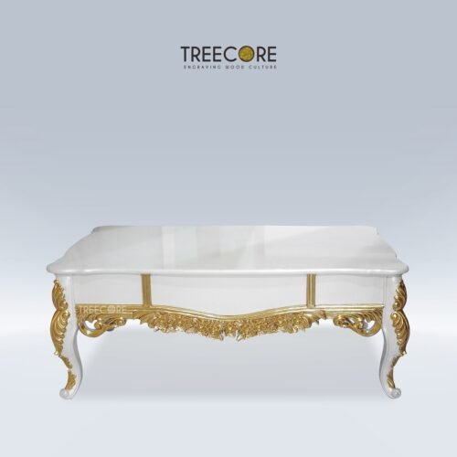 Refined White Wooden Table with Artistic Gold Accents