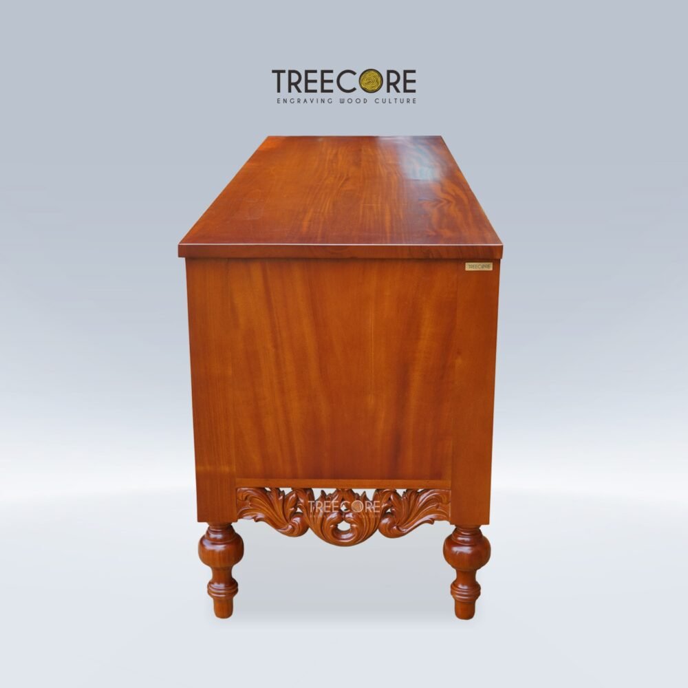 Versatile Wooden Sideboard with Carvings and Spacious Drawers