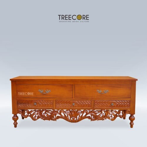 Versatile Wooden Sideboard with Carvings and Spacious Drawers