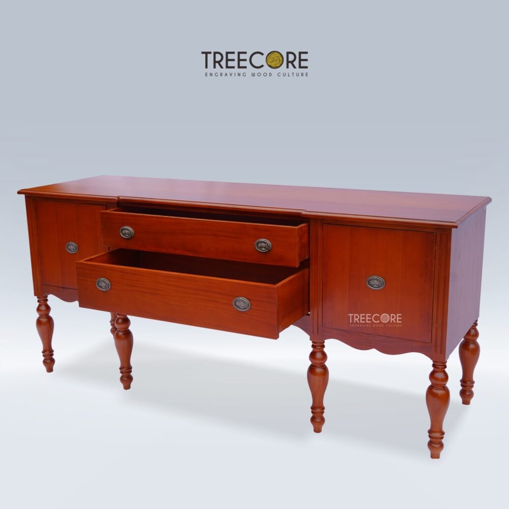 Sturdy Wood Sideboard with Functional Drawers and Classic Turned Legs