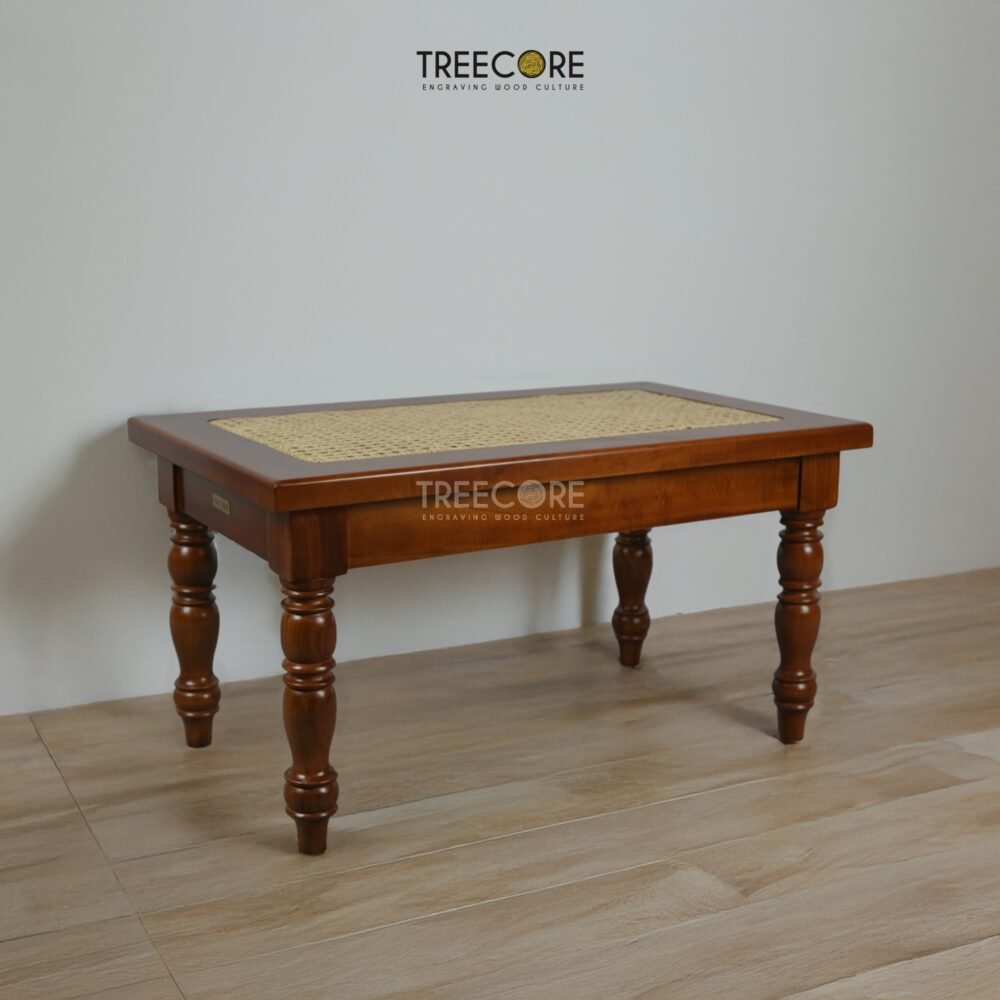 Rustic Charm Coffee Table with Handcrafted Rattan Top