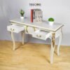White Console Table with Gold Carved Accents and Smooth Storage Drawers