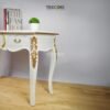White Console Table with Gold Carved Accents and Smooth Storage Drawers