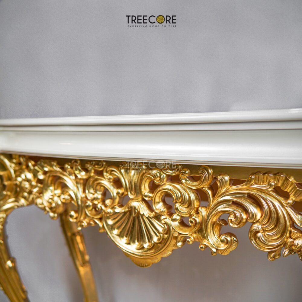 Gold-Carved Console Table with White Marble Surface