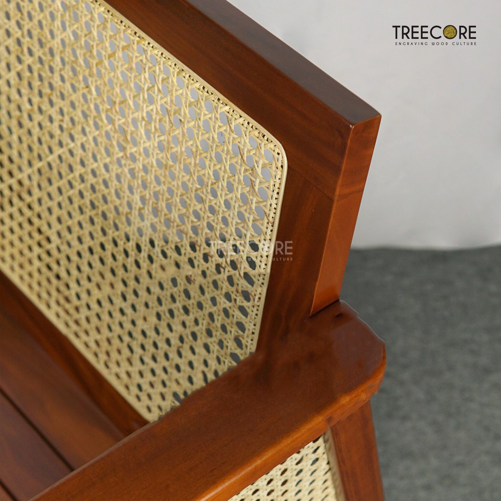 Wooden Chair with Foam Seat and Rattan Backrest
