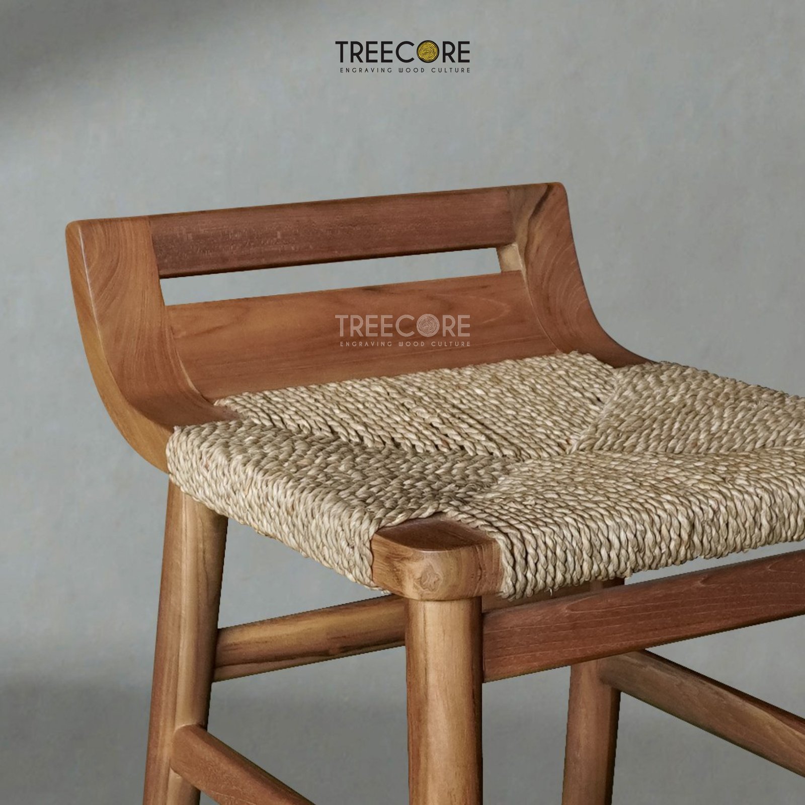 Handcrafted Teak Wood Bar Chair with Rattan Seat – Rustic Elegance & Comfort