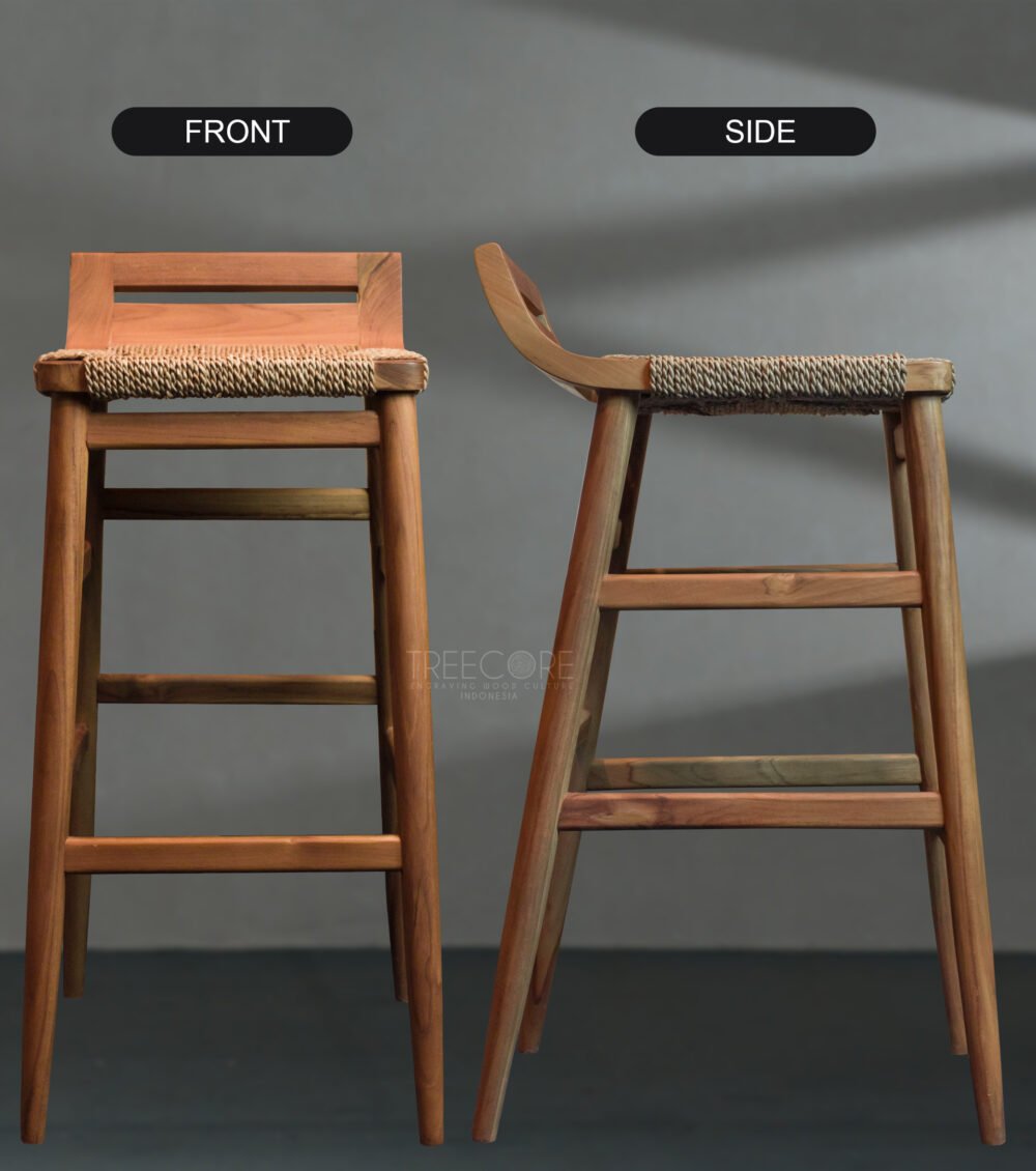 Wooden Bar Chair with Rattan Seat – Rustic Elegance & Comfort