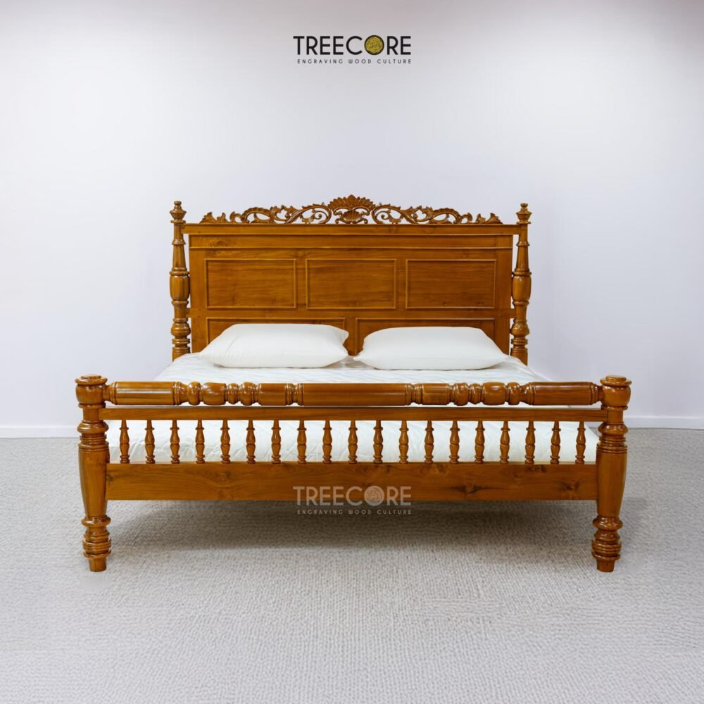 Royal Classic Wooden Bed with Hand-Carved Details