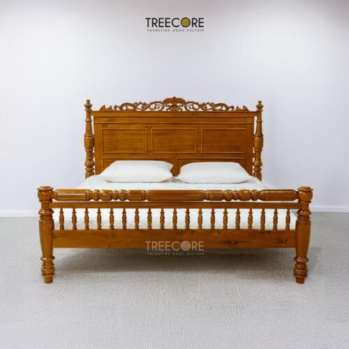 Royal Classic Wooden Bed with Hand-Carved Details