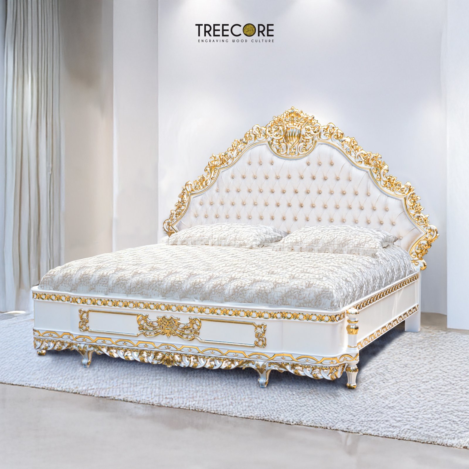 Luxury Carved Wooden Bed – Elegant and Timeless Design