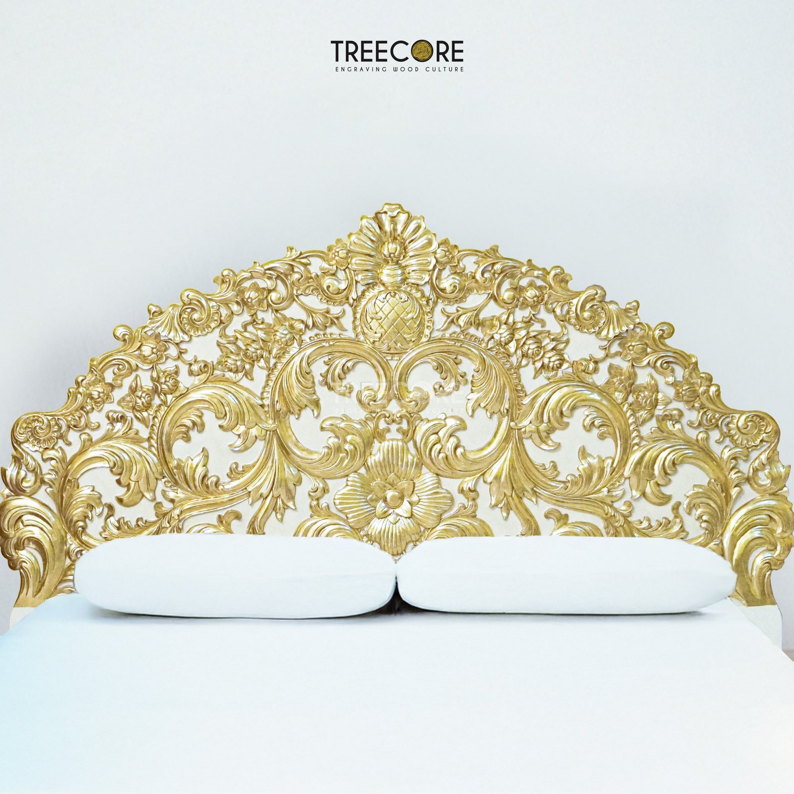 Luxurious Wooden Bed with Elegant Carvings