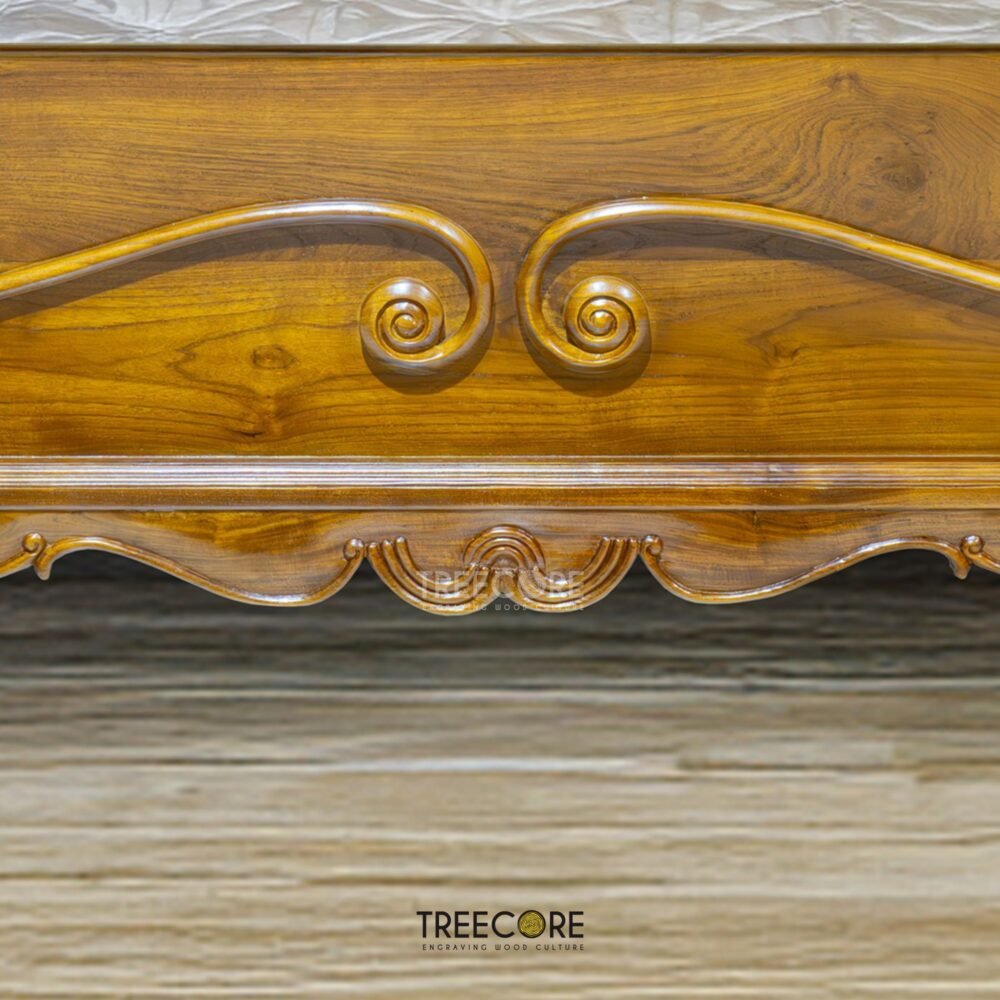 Timeless Wooden Bed with Carved Elegance