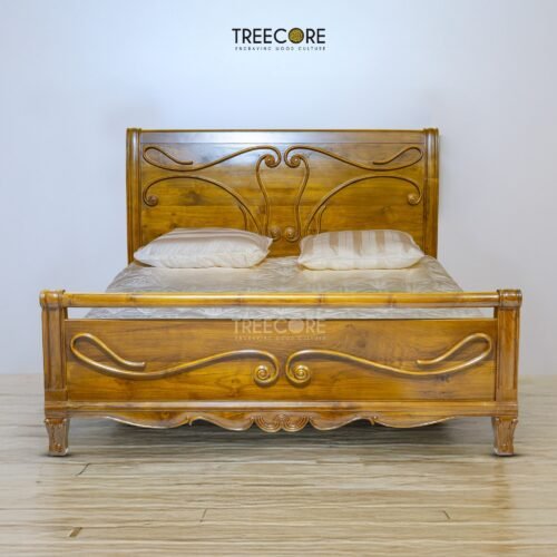 Timeless Wooden Bed with Carved Elegance