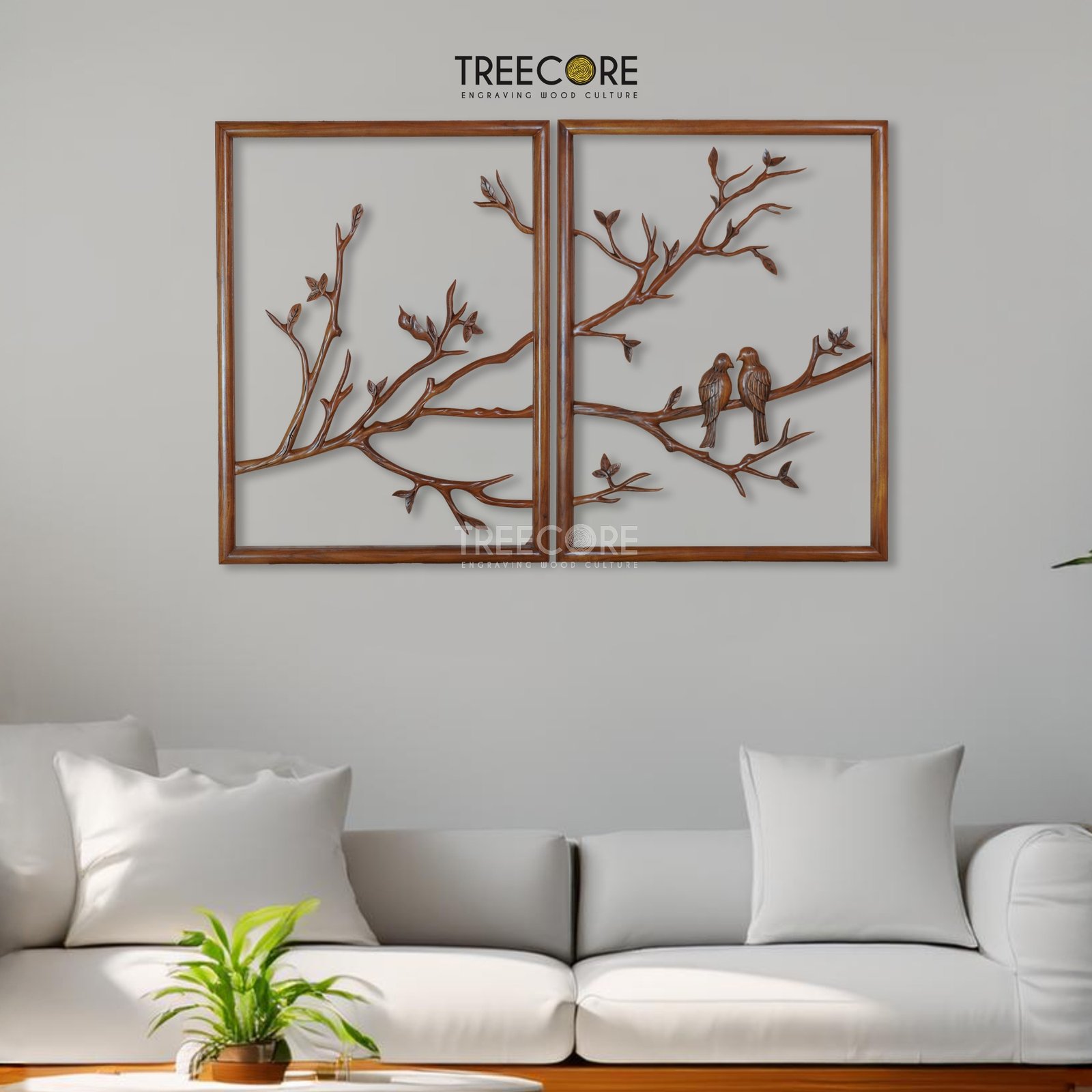 Wooden Twigs Wall Art – 2 Panel Tree Branch Carving